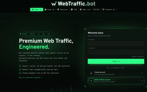 webtraffic.bot homepage