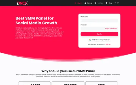 dnoxsmm.com homepage
