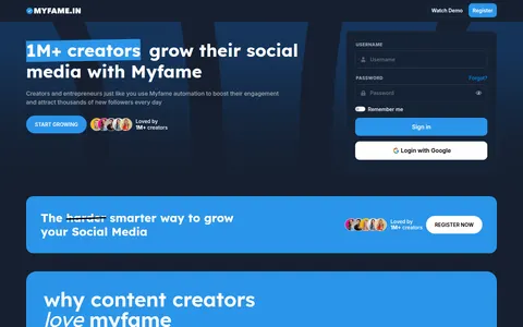 myfame.in homepage