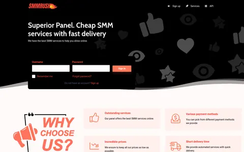 smmrush.net homepage