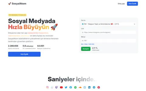 sosyalatom.com homepage