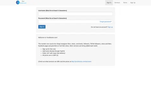 yourboosts.com homepage