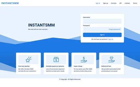 instantsmm.com homepage