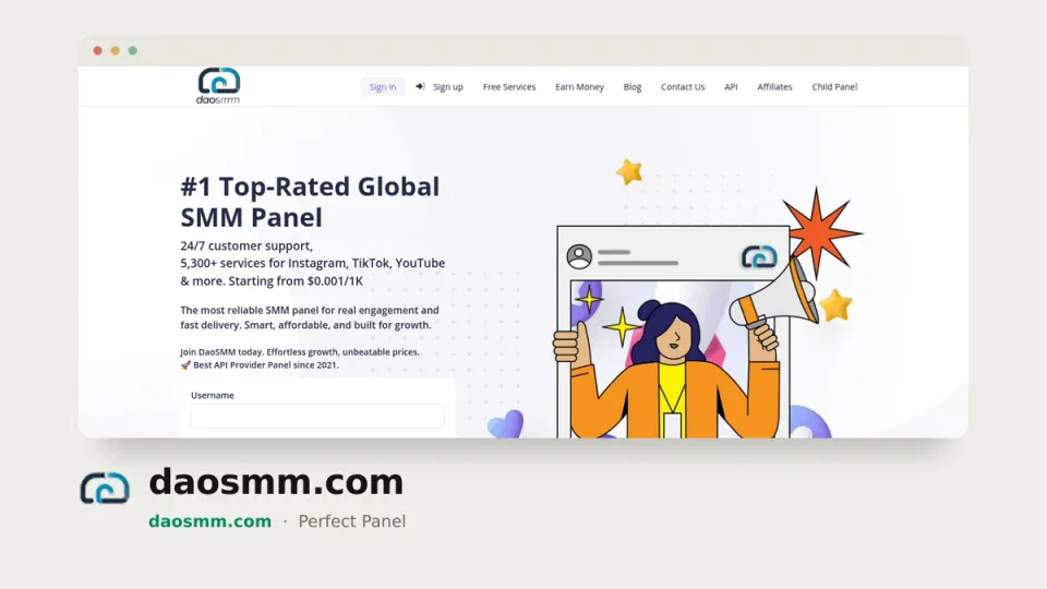 daosmm.com homepage — #24 most popular SMM panel of 2026 by real orders