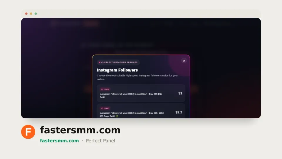 fastersmm.com homepage — #45 most popular SMM panel of 2026 by real orders