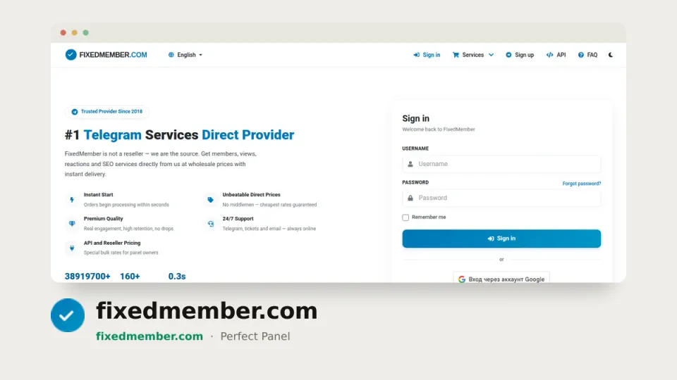 fixedmember.com homepage — #22 most popular SMM panel of 2026 by real orders