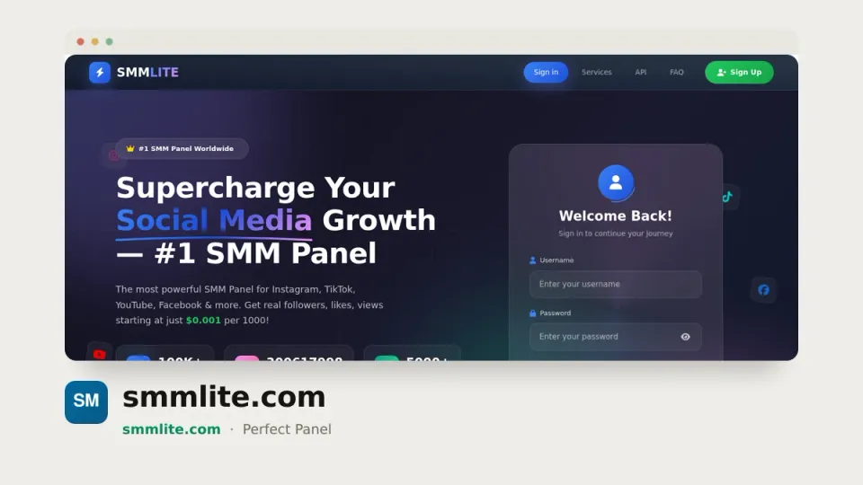 smmlite.com homepage — #19 most popular SMM panel of 2026 by real orders