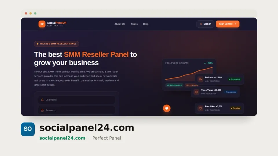 socialpanel24.com homepage — #16 most popular SMM panel of 2026 by real orders