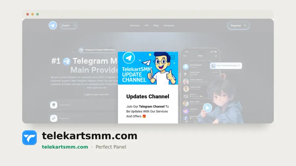 telekartsmm.com homepage — #44 most popular SMM panel of 2026 by real orders