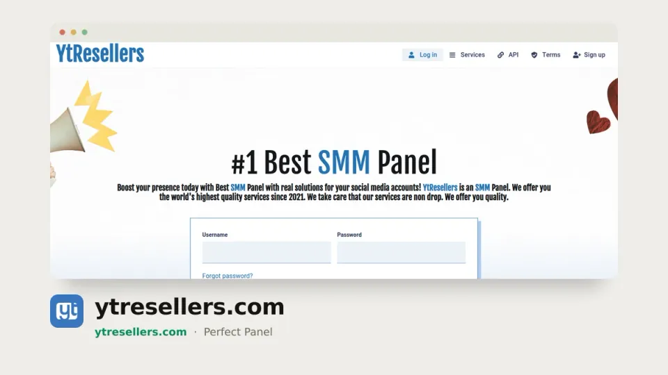 ytresellers.com homepage — #38 most popular SMM panel of 2026 by real orders